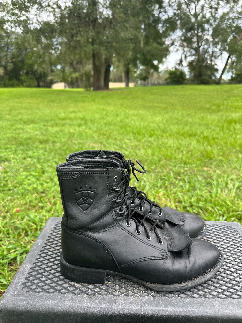 Ariat Black Leather Lace-Up Combat-Style Boots
